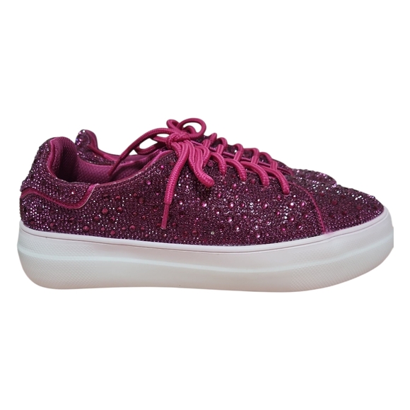 CORKYS Hey Girl Bedazzled Fuchsia Pink Rhinestone Sneakers Size 7 Dopamine - Picture 1 of 9